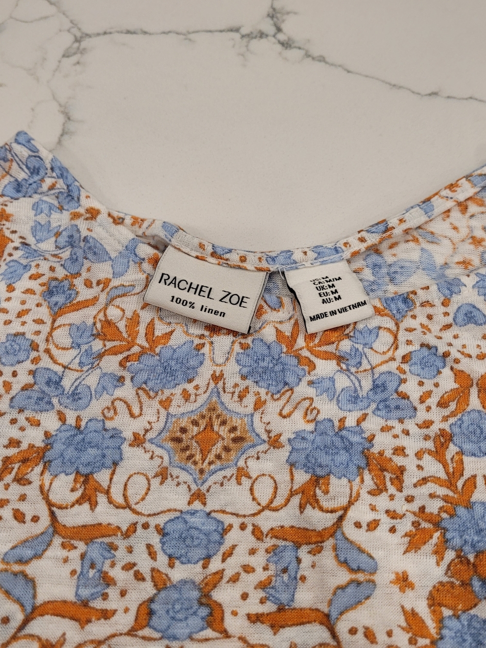 Rachel Zoe Floral Linen Top - Blue & Rust Print
